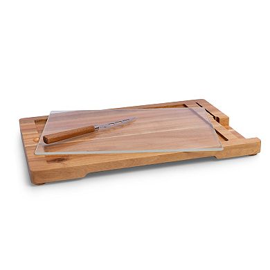 Toscana Ventana Tempered Glass and Acacia Cheese Board and Knife Set