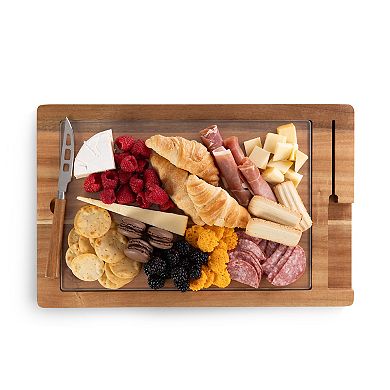 Toscana Ventana Tempered Glass and Acacia Cheese Board and Knife Set