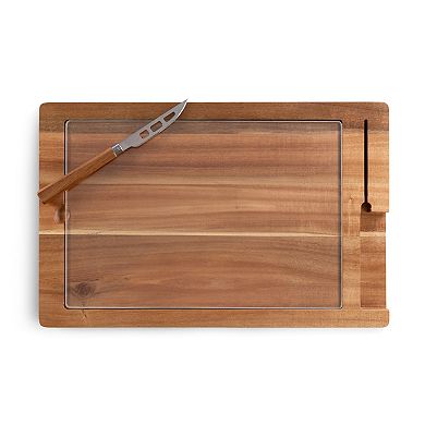 Toscana Ventana Tempered Glass and Acacia Cheese Board and Knife Set