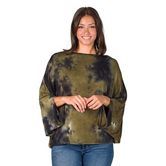 Women's 24Seven Comfort Apparel Green Tie Dye Batwing Relaxed Fit Top
