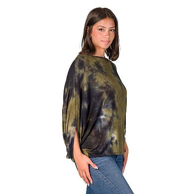 Women's 24Seven Comfort Apparel Green Tie Dye Batwing Relaxed Fit Top