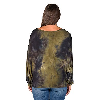 Women's 24Seven Comfort Apparel Green Tie Dye Batwing Relaxed Fit Top