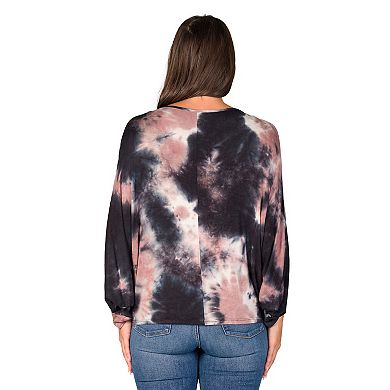 Women's 24Seven Comfort Apparel Mocha Tie Dye Batwing Relaxed Fit Top