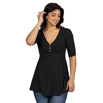 Women's 24seven Comfort Apparel Short Sleeve Tunic Top with Button Detail