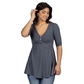 Women's 24seven Comfort Apparel Short Sleeve Tunic Top with Button Detail