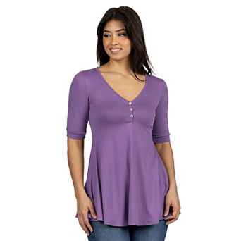 Women's 24seven Comfort Apparel Short Sleeve Tunic Top with Button Detail