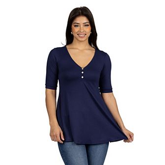 Women's 24seven Comfort Apparel Short Sleeve Tunic Top with Button Detail