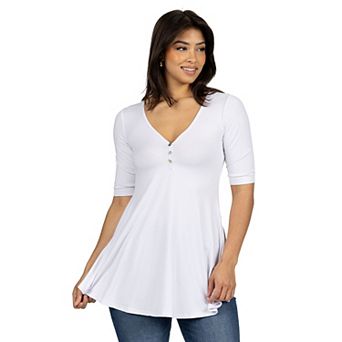 Women's 24seven Comfort Apparel Short Sleeve Tunic Top with Button Detail