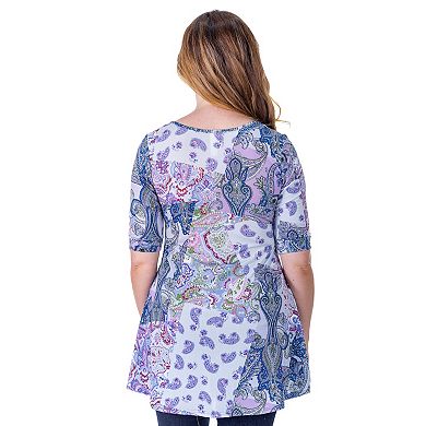 Women's 24seven Comfort Apparel Paisley Print V Neck Henley Tunic Top
