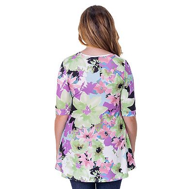 Women's 24seven Comfort Apparel Floral V Neck Henley Tunic Top