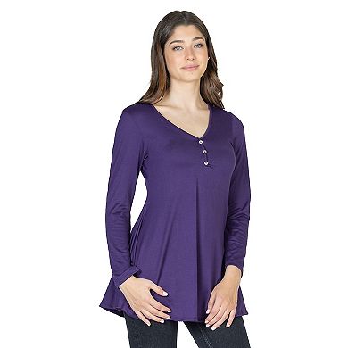 Women's 24Seven Comfort Apparel Flared Henley Tunic Top