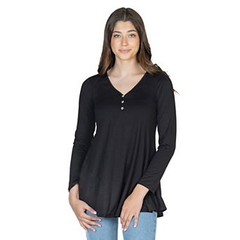 Women's 24Seven Comfort Apparel Flared Henley Tunic Top