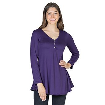 Women's 24Seven Comfort Apparel Flared Henley Tunic Top