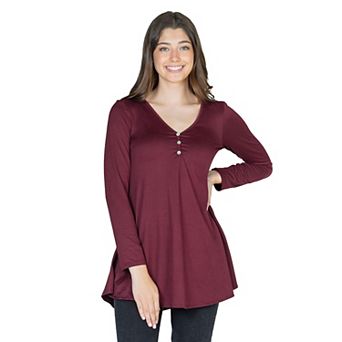 Women's 24Seven Comfort Apparel Flared Henley Tunic Top