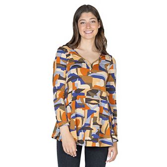 Women's 24Seven Comfort Apparel Long Sleeve V Neck Tunic Top