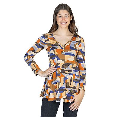 Women's 24Seven Comfort Apparel Long Sleeve V Neck Tunic Top