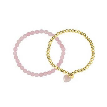 Love This Life® Rose Quartz Heart Beaded Stretch Bracelet Set