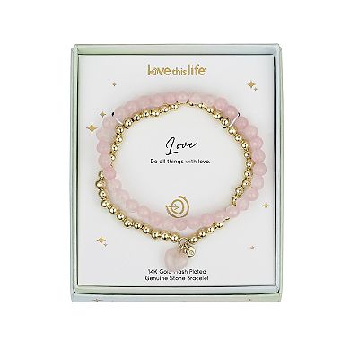 Love This Life® Rose Quartz Heart Beaded Stretch Bracelet Set
