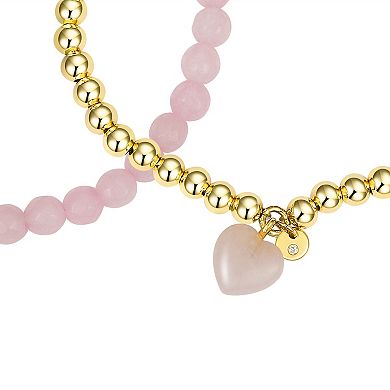 Love This Life® Rose Quartz Heart Beaded Stretch Bracelet Set