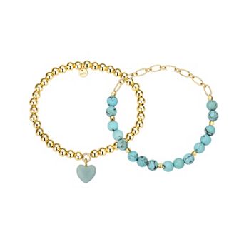 Love This Life® 2 pc Amazonite Heart & Turquoise Bead Stretch Bracelet Set