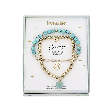 Love This Life® 2-Piece Amazonite Heart & Turquoise Bead Stretch Bracelet Set