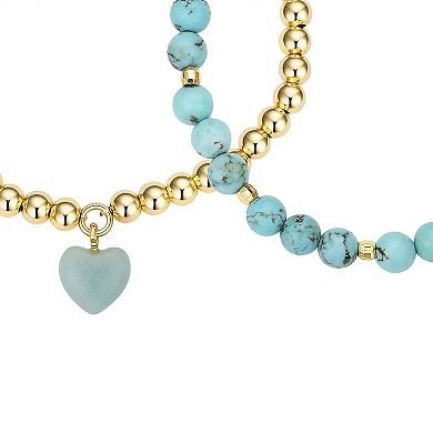 Love This Life® 2-Piece Amazonite Heart & Turquoise Bead Stretch Bracelet Set
