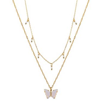 Love This Life® 2 pc Opalite & Cubic Zirconia Butterfly Pendant Necklace Set