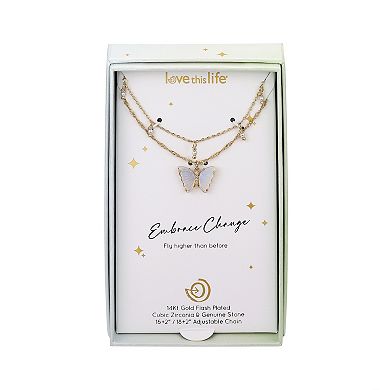 Love This Life® 2-Piece Opalite & Cubic Zirconia Butterfly Pendant Necklace Set