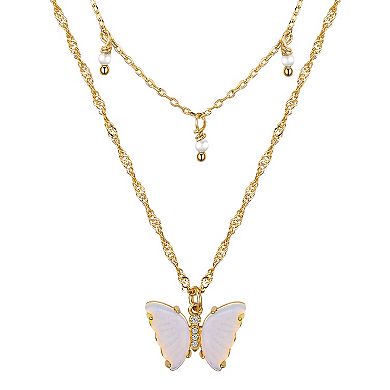 Love This Life® 2-Piece Opalite & Cubic Zirconia Butterfly Pendant Necklace Set