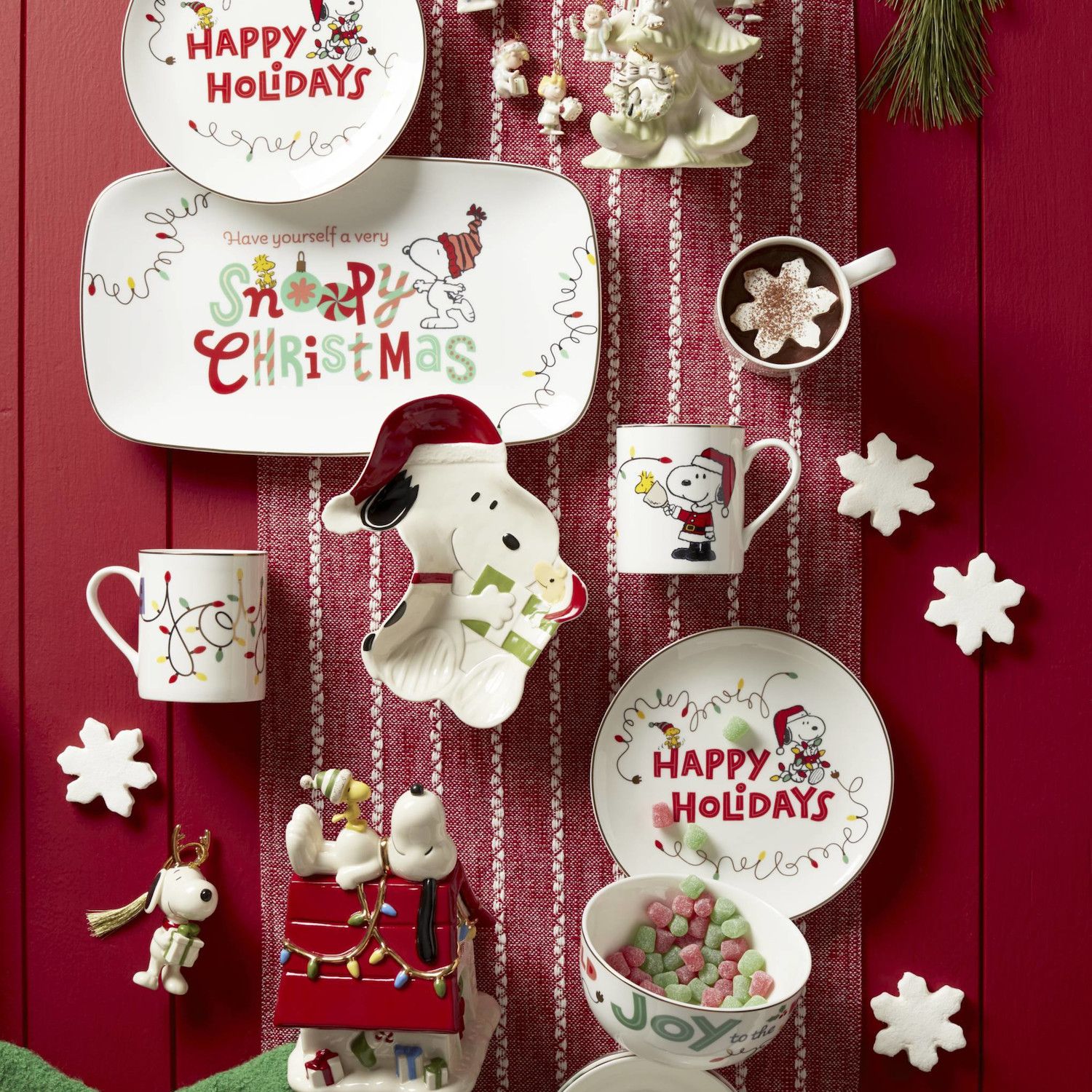 Lenox Snoopy Christmas 896322 - Set Da 4 Ciotole Multiuso In Porcellana Con Personaggi Peanuts
