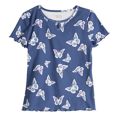 Girls 6-20 SO® Short Sleeve Key Hole Tee in Regular & Plus Size