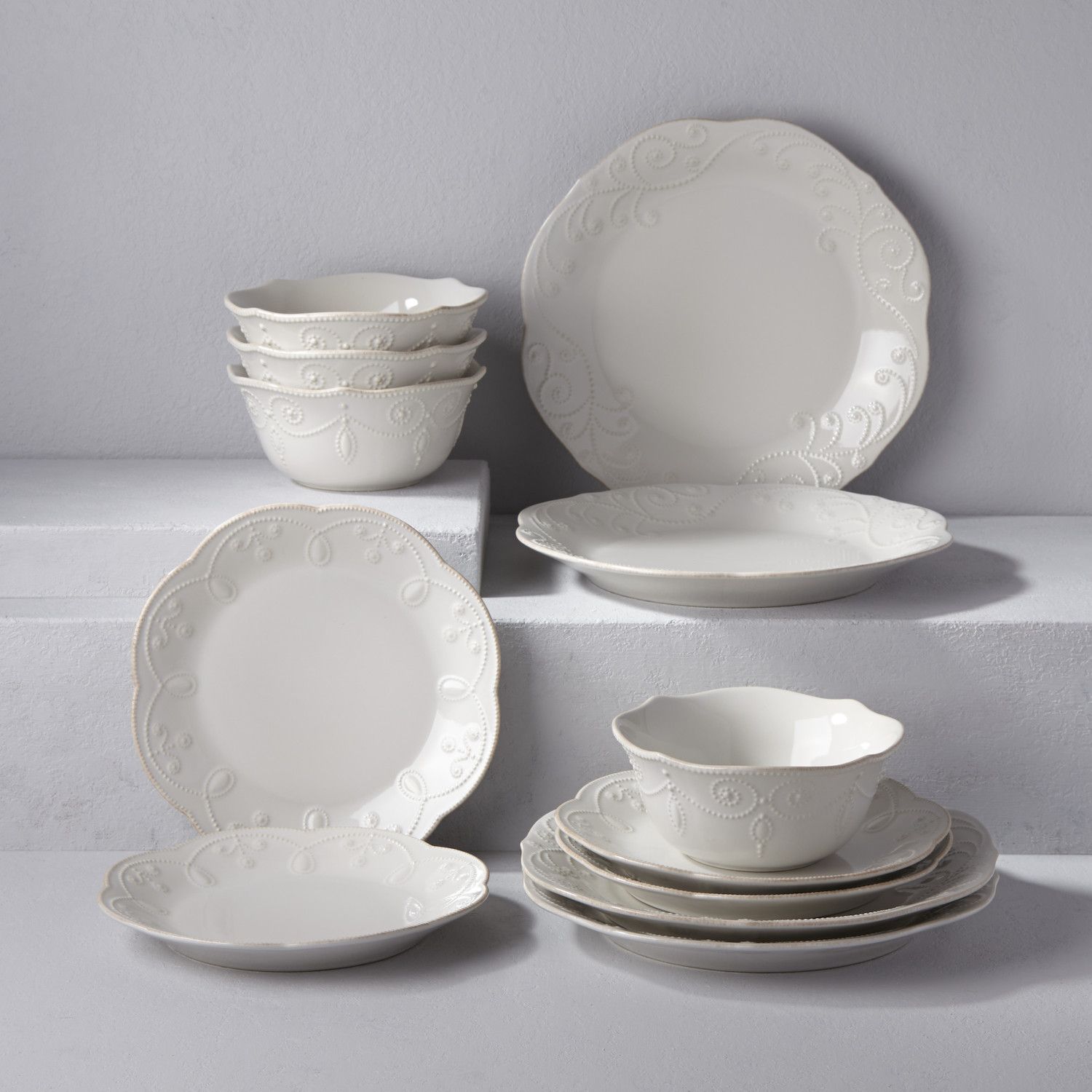 Lenox French Perle Groove Tazones (conjunto De 3), Blanco, Mini