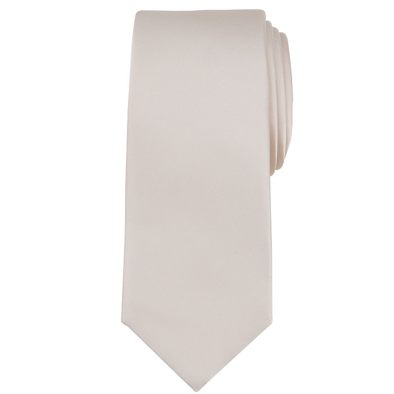 Men's Bespoke Solid Sateen Slim Tie, Ivory Sateen