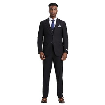 Men's Stacy Adams Solid Hybrid-Fit 3 pc Notch Lapel Suit Set
