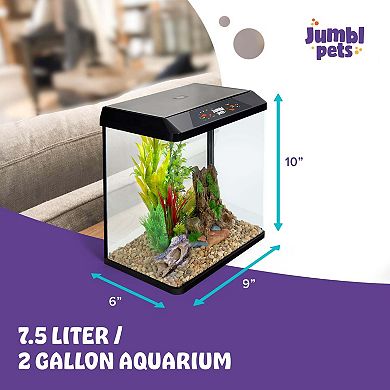 Jumblpets Starter Fish Aquarium Kit, Beginner Glass Fish Tank Kit W/led Lighting & More (2 Gallon)
