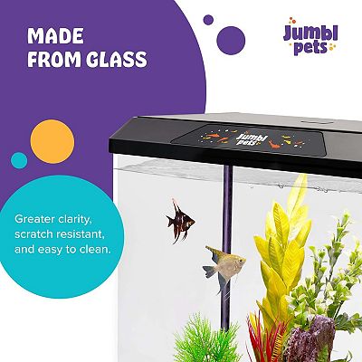 JumblPets Starter Fish Aquarium Kit, Beginner Glass Fish Tank Kit w/LED Lighting & More (2 Gallon)