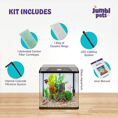 Jumblpets Starter Fish Aquarium Kit, Beginner Glass Fish Tank Kit W/led Lighting & More (2 Gallon)