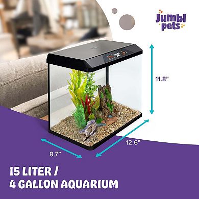 Jumblpets Starter Fish Aquarium Kit, Beginner Glass Fish Tank Kit W/led Lighting & More (4 Gallon)