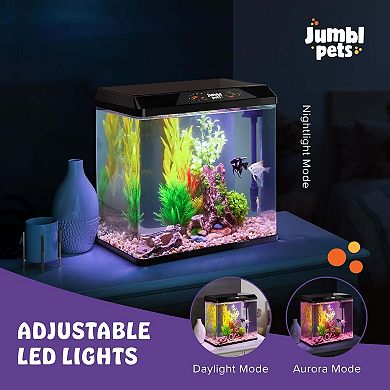 Jumblpets Starter Fish Aquarium Kit, Beginner Glass Fish Tank Kit W/LED Lighting & More (10 Gallon)