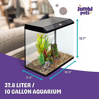 Jumblpets Starter Fish Aquarium Kit, Beginner Glass Fish Tank Kit W/LED Lighting & More (10 Gallon)