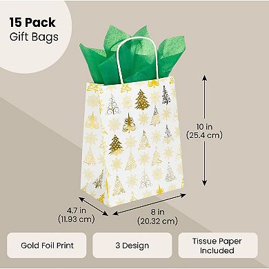 15x Christmas Gift Bags With Tissue Paper Medium With Handle For Party 8x10x4.7"