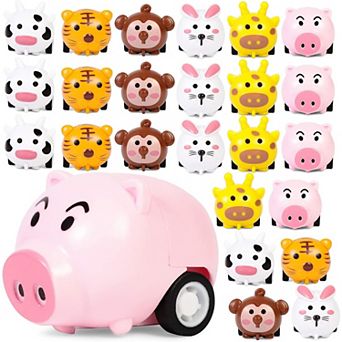 24x Mini Animal Toy Pull Back Cars For Kids Birthday Party Favor Game Prize 1.5"