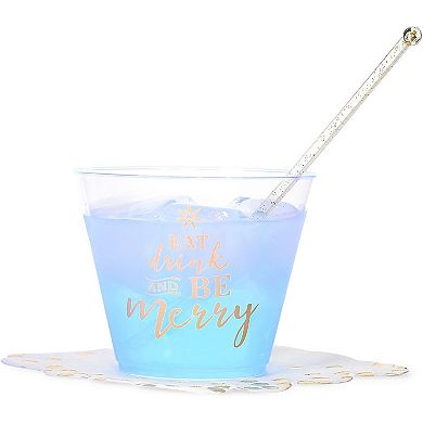 50 Pack Be Merry Plastic Wine Cups Disposable For Christmas Holiday Parties 9oz