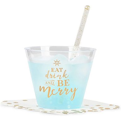 50 Pack Be Merry Plastic Wine Cups Disposable For Christmas Holiday Parties 9oz