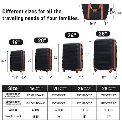 Merax Hardshell Luggage Sets 4 Pcs + Bag Spinner Suitcase