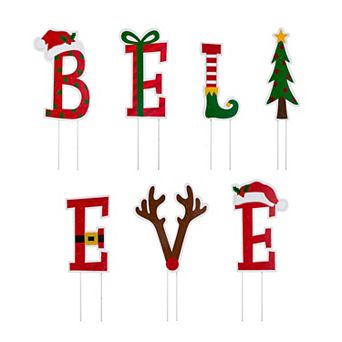 Glitzhome 7 Sets Believe Christmas Yard Stakes, 23" H Metal Garden Ornaments Wall Decor