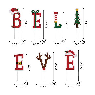 Glitzhome 7 Sets Believe Christmas Yard Stakes, 23" H Metal Garden Ornaments Wall Decor