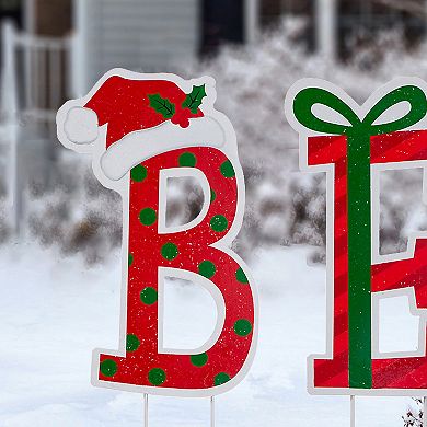 Glitzhome 7 Sets Believe Christmas Yard Stakes, 23" H Metal Garden Ornaments Wall Decor