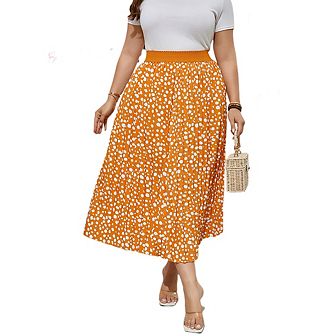 Women's Plus Size Skirt Elastic Waist Boho Skirts Plus Size Midi Skirts For Curvy Women