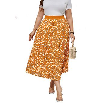 Women's Plus Size Skirt Elastic Waist Boho Skirts Plus Size Midi Skirts For Curvy Women
